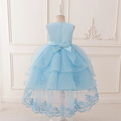 Prinzessinnenkleid für Mädchen mit Tüll & Stickerei – Rosa Partykleid mit Schleife & Schleppe – Für Geburtstag, Show & festliche Anlässe