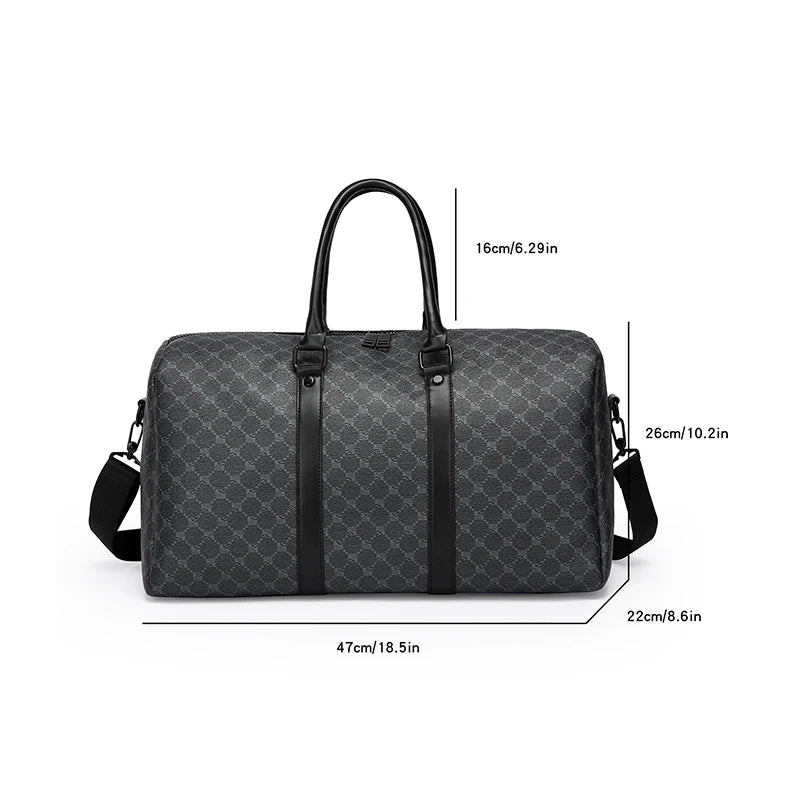 Herren Reisetasche – Schwarze PU-Ledertasche mit großem Fassungsvermögen und geometrischem Muster – Schultertasche für Business & Reisen