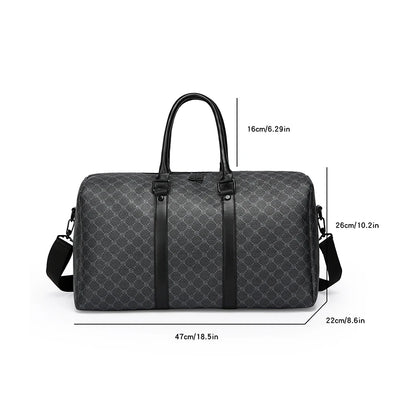 Herren Reisetasche – Schwarze PU-Ledertasche mit großem Fassungsvermögen und geometrischem Muster – Schultertasche für Business & Reisen