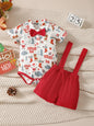 Weihnachts-Outfit für Baby-Jungen (0–12 Monate) – 2-teilig: Santa Body mit kurzen Ärmeln & Hosenträgerhose – Gentleman-Stil