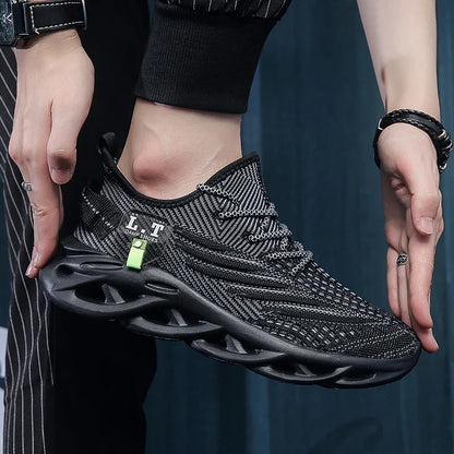 YRZL Herren Sportsneaker – Atmungsaktive Mesh-Jogging Schuhe | Leichte Outdoor-Laufschuhe in Schwarz mit Stoßdämpfung