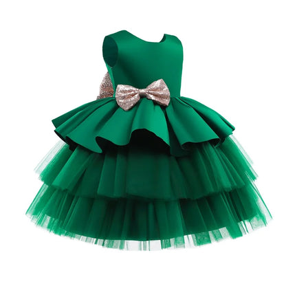 Elegantes Weihnachtskleid für Mädchen – Rückenfreies Prinzessinnenkleid mit Schleife – Festliches Ballkleid für Gala, Geburtstag & Hochzeit (Grün)