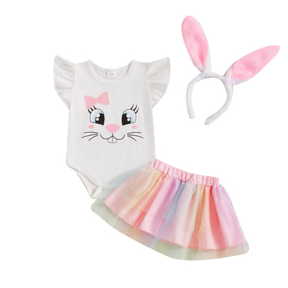 Süßes Baby-Osteroutfit für Mädchen – 3-teilig: Häschen-Body mit Tüllrock & Haarband mit Ohren (0–18 Monate)