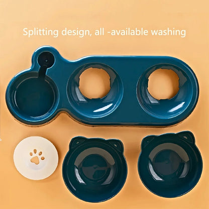 3-in-1 Katzennapf mit Wasserspender – Neigbares Design mit Ohrenform für Futter, Wasser und Nackenschutz
