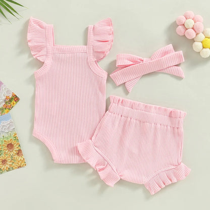 Sommer Baby Unisex 2-tlg. Set – Rüschenträger-Body & Shorts | Weiches Baumwoll-Outfit für Mädchen & Jungen (0–18 Monate)