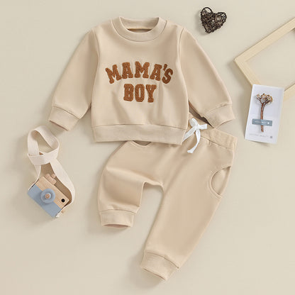 Baby Jungen 2-tlg. Herbst-Winter Set – Sweatshirt mit Buchstaben-Stickerei + Hose mit Tasche | Bequemes Outfit für Kleinkinder 0–3 Jahre