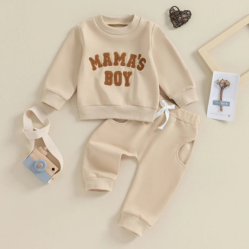 Baby Jungen 2-tlg. Herbst-Winter Set – Sweatshirt mit Buchstaben-Stickerei + Hose mit Tasche | Bequemes Outfit für Kleinkinder 0–3 Jahre