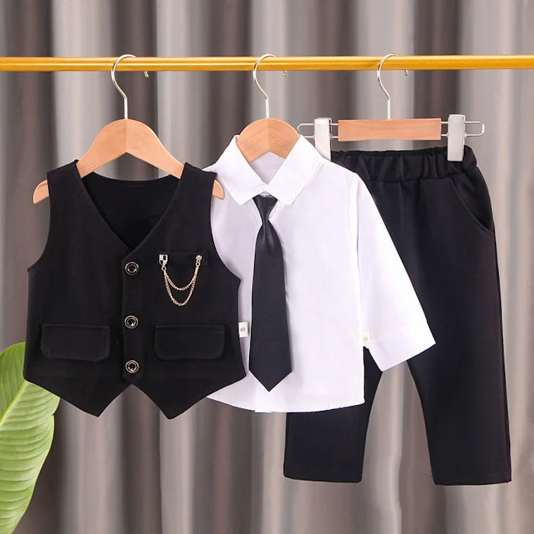 Elegantes Baby-Jungen Outfit – 3-teiliges Gentleman-Set mit Hemd, Weste & Krawatte – Perfekt für Feste & Auftritte (1–4 Jahre)