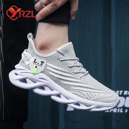 YRZL Herren Sportsneaker – Atmungsaktive Mesh-Jogging Schuhe | Leichte Outdoor-Laufschuhe in Schwarz mit Stoßdämpfung
