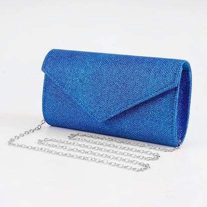 Damen Glitzer Clutch – Envelope-Abendtasche mit Kette in Silber – Elegante Mini-Handtasche für Hochzeit & Party