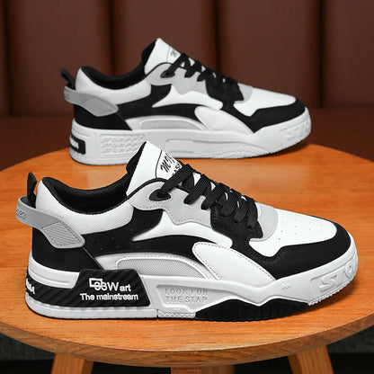 Herren Sneaker Herbst 2023 – Bequeme Plattform-Schuhe | Trendige weiße Schnürsneaker – Vulcanisierte Freizeitschuhe
