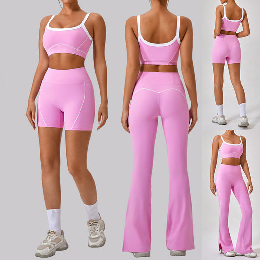 🧘‍♀️ Outdoor Sport-Yoga-Set für Damen – Spaghettiträger & Kontrastfarben  Stylisches 2-teiliges Fitness-Outfit für Training, Freizeit & Alltag
